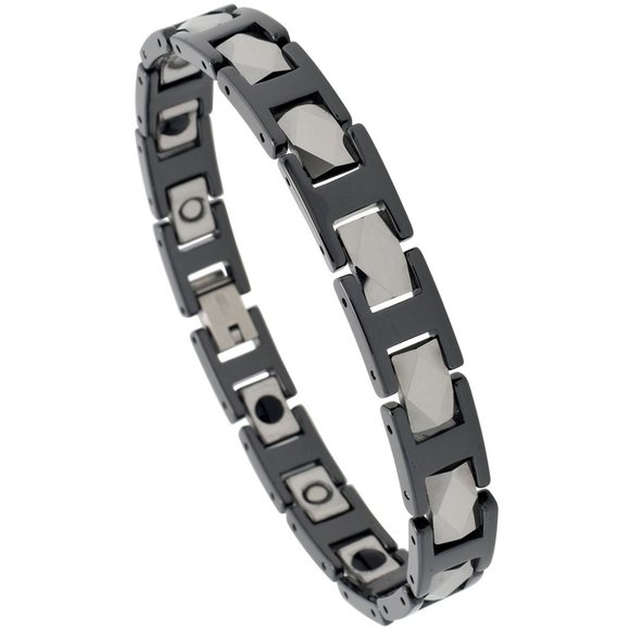 Men's Tungsten Bracelet Ceramic Bracelet Magnetic Therapy, 2-Tone Black - Picture 1 of 1